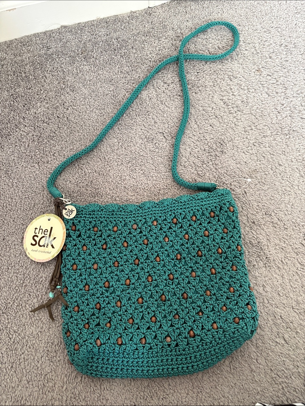 The Sak Crochet Beaded Crossbody Purse In Teal